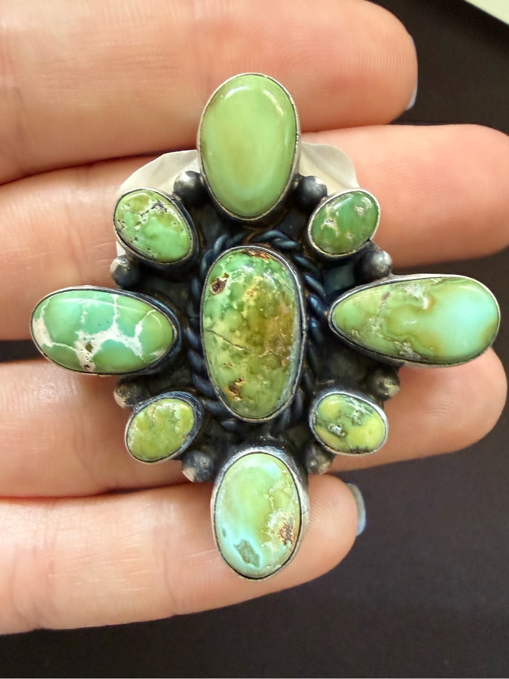 Huge Native handmade Sonoran gold cluster ring. .925 sterling silver. Adjustable